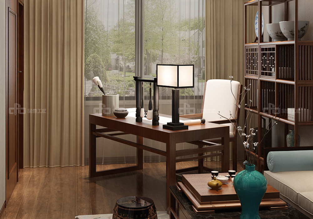 整木定制花鳥古韻新中式風(fēng)格，別墅全屋效果圖(圖10)